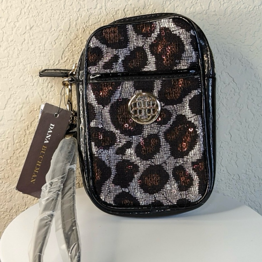 Dana Buchman Mini Black Bronze Zippered Wristlet Purse Phone Holder NWT